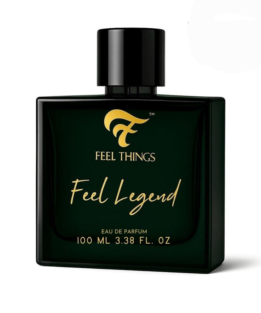 Perfume bottle labeled 'Feel Legend' by 'Feel Things' on a white background