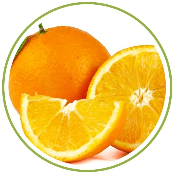Fragrance Type Citrus Oranges and a sliced orange on a white background