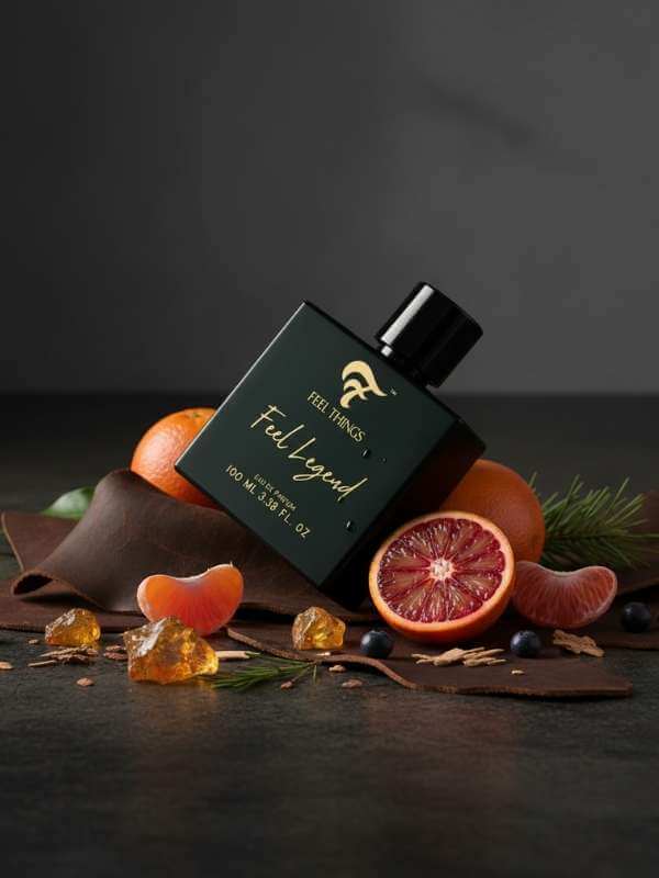 Feel Legend with fruits and chocolate on a dark background