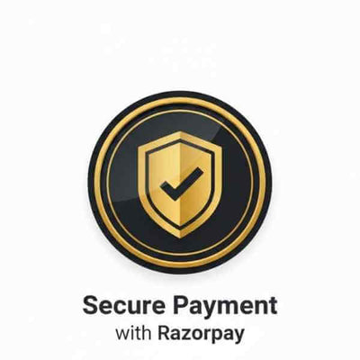 Secure payment logo with a shield and checkmark, featuring the text 'Secure Payment with Razorpay' on a white background.