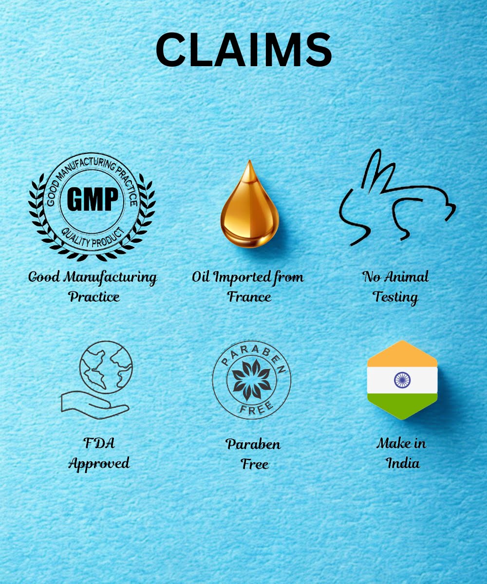Feelthings Product claims with icons and text on a blue background